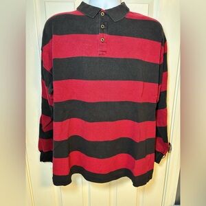 Ruff Hewn red + navy striped long sleeve men’s polo shirt Y2K Size L